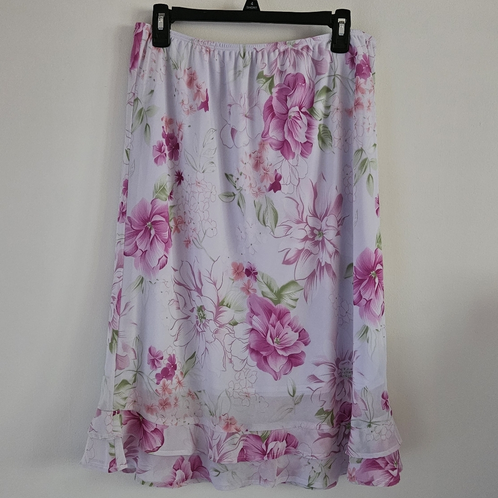 Pastel Pink Floral Midi Skirt